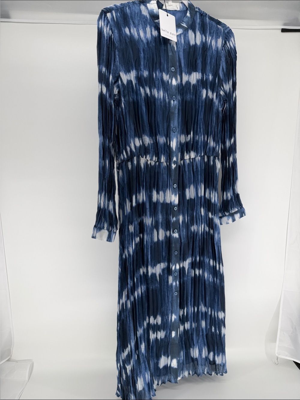 Bella Dahl Navy and White Tie-Dye Pleated Button-Front Maxi Dress New size M